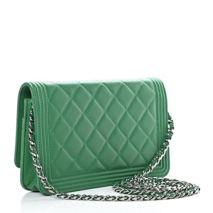 Chanel Lambskin Quilted Boy Wallet On Chain WOC Green 3 of 15