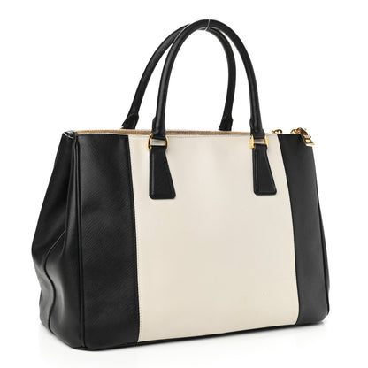 Prada Saffiano Lux Colorblock Medium Galleria Double Zip Tote Black Talco 3 of 11