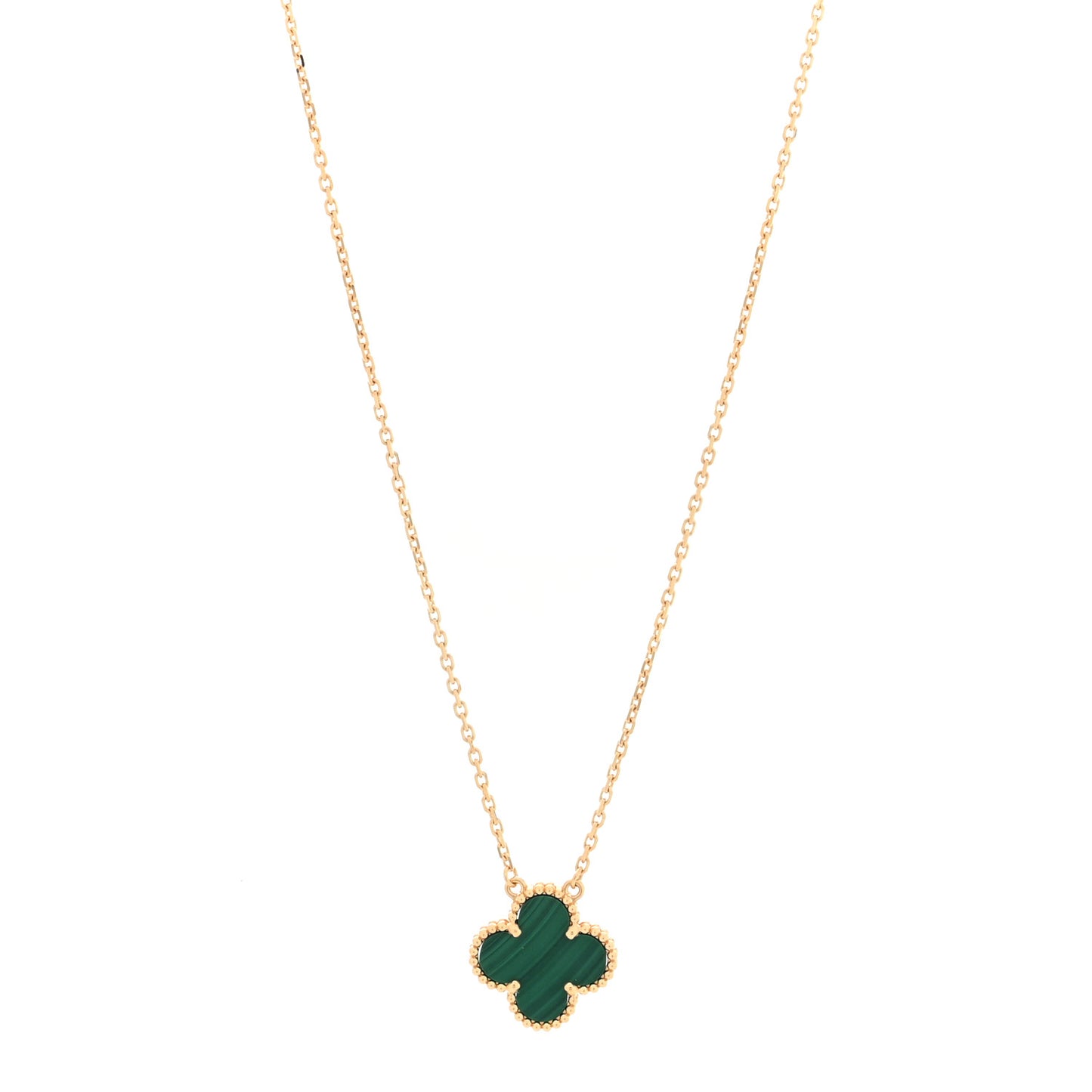 18K Yellow Gold Malachite Vintage Alhambra Pendant Necklace