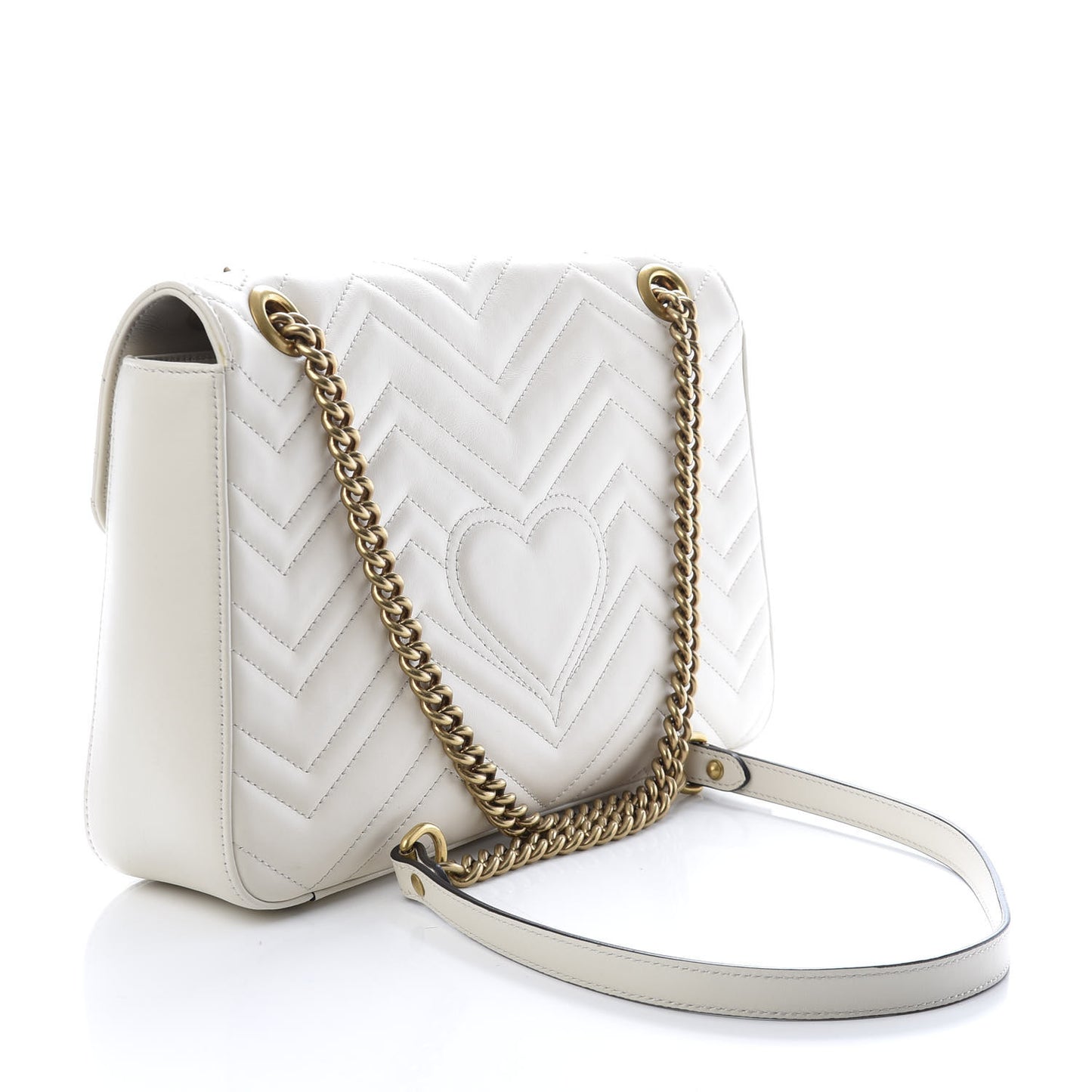 Calfskin Matelasse Animal Studs Medium GG Marmont Shoulder Bag Mystic White