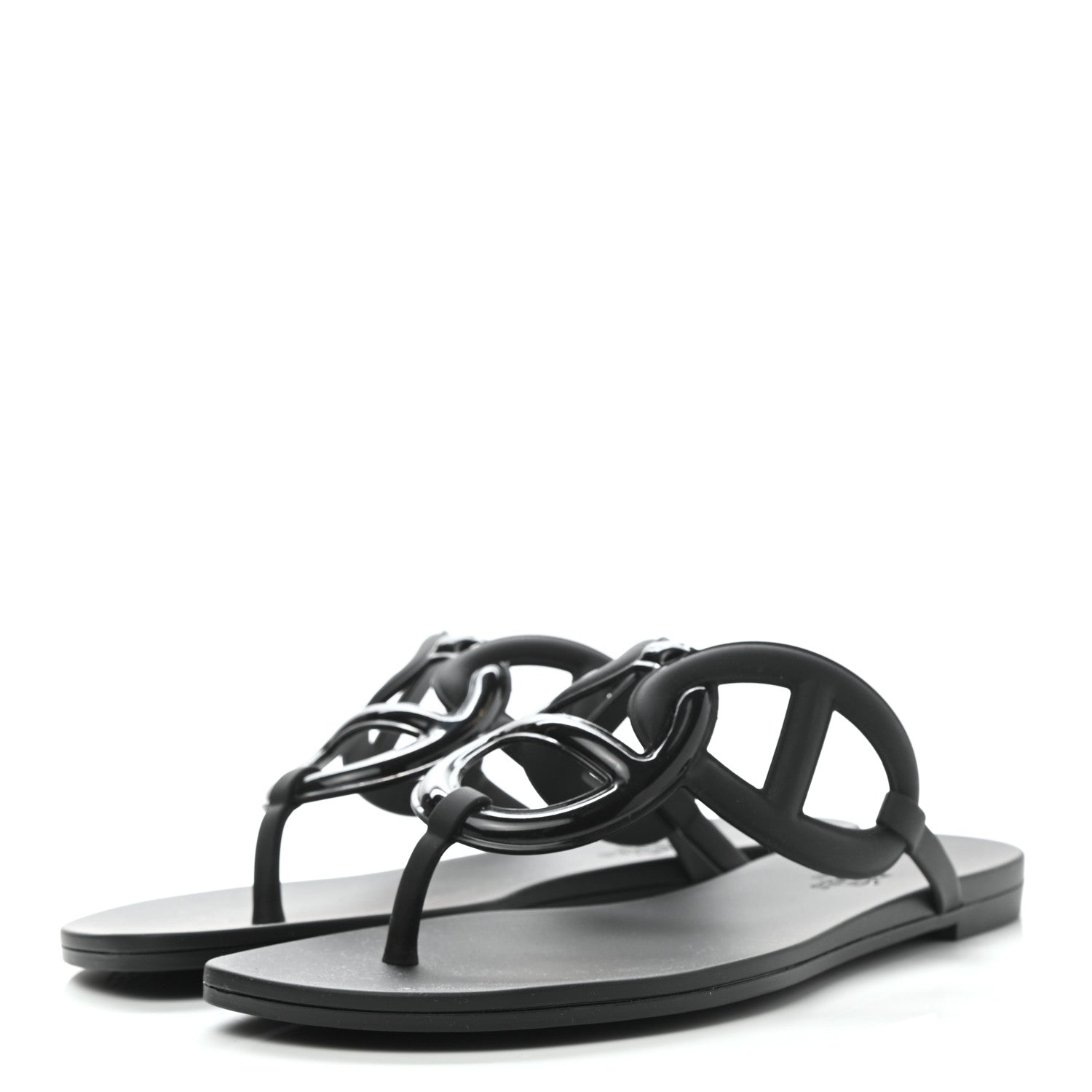 Hermes Rubber Womens Egerie Sandals 37 Black 3 of 8