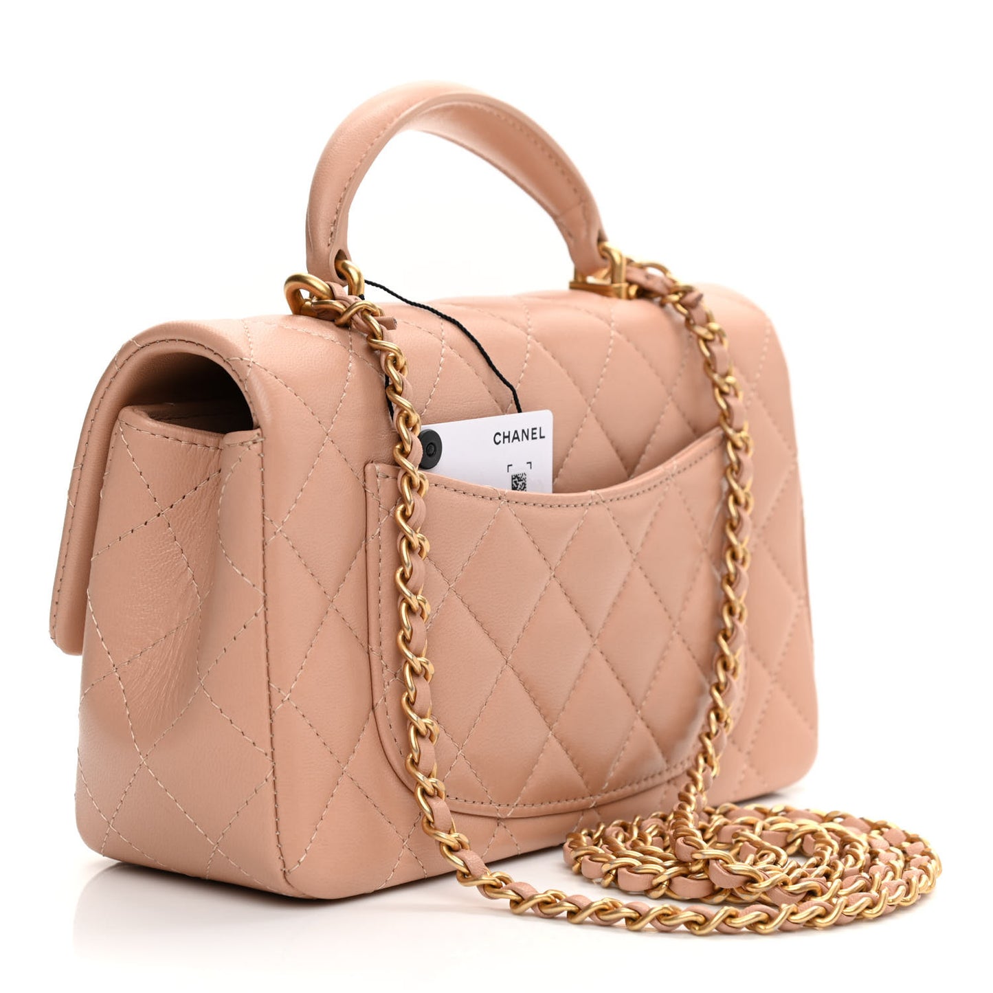 Lambskin Quilted Mini Top Handle Rectangular Flap Beige