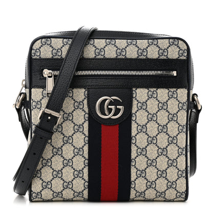 Gucci GG Supreme Monogram Textured Dollar Calfskin Web Small Ophidia Messenger Bag Beige Blue 1 of 10