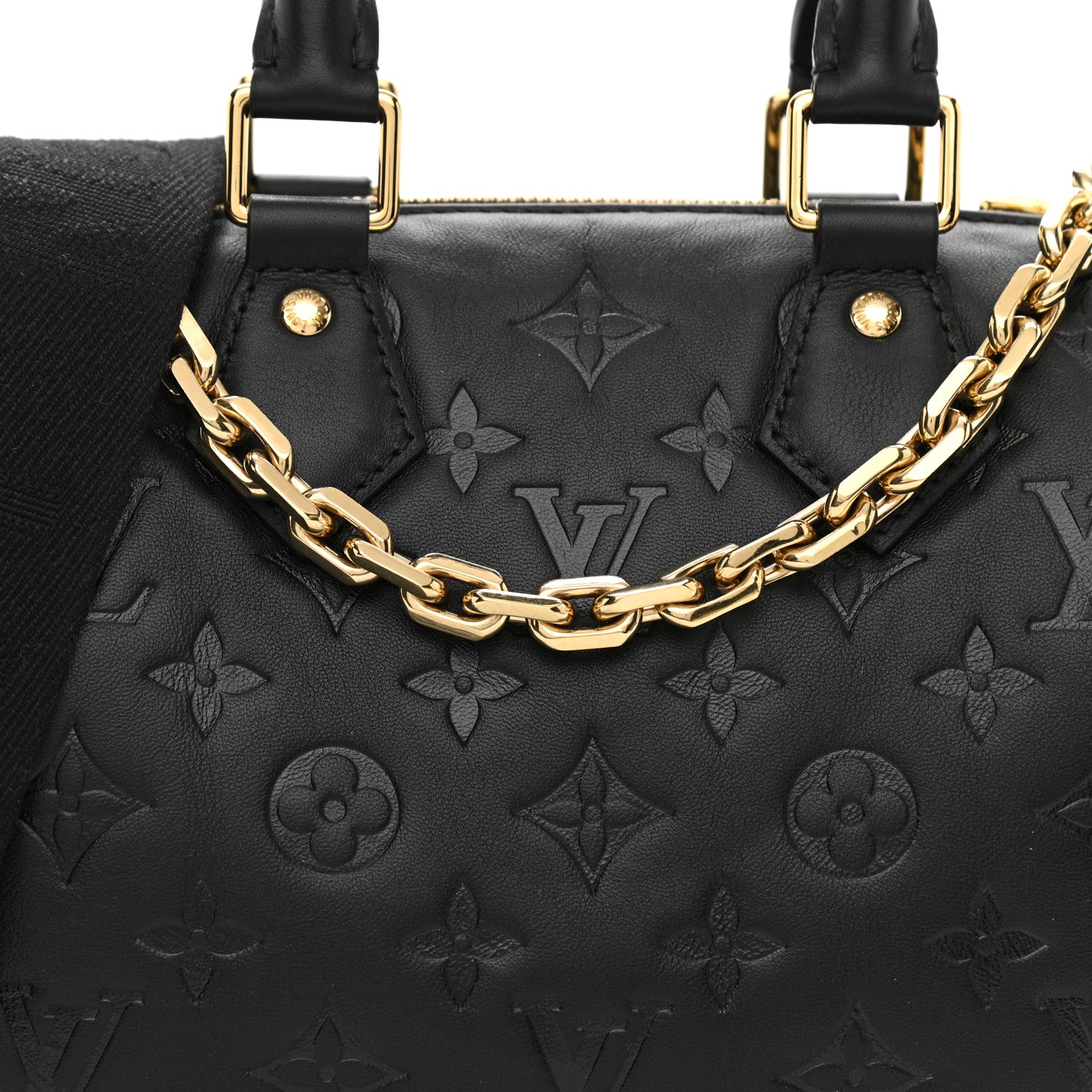 Louis Vuitton Lambskin Embossed Monogram Speedy 22 Bandouliere Black 7 of 9