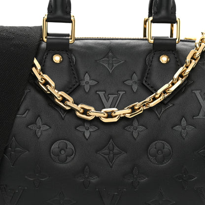 Louis Vuitton Lambskin Embossed Monogram Speedy 22 Bandouliere Black 7 of 9