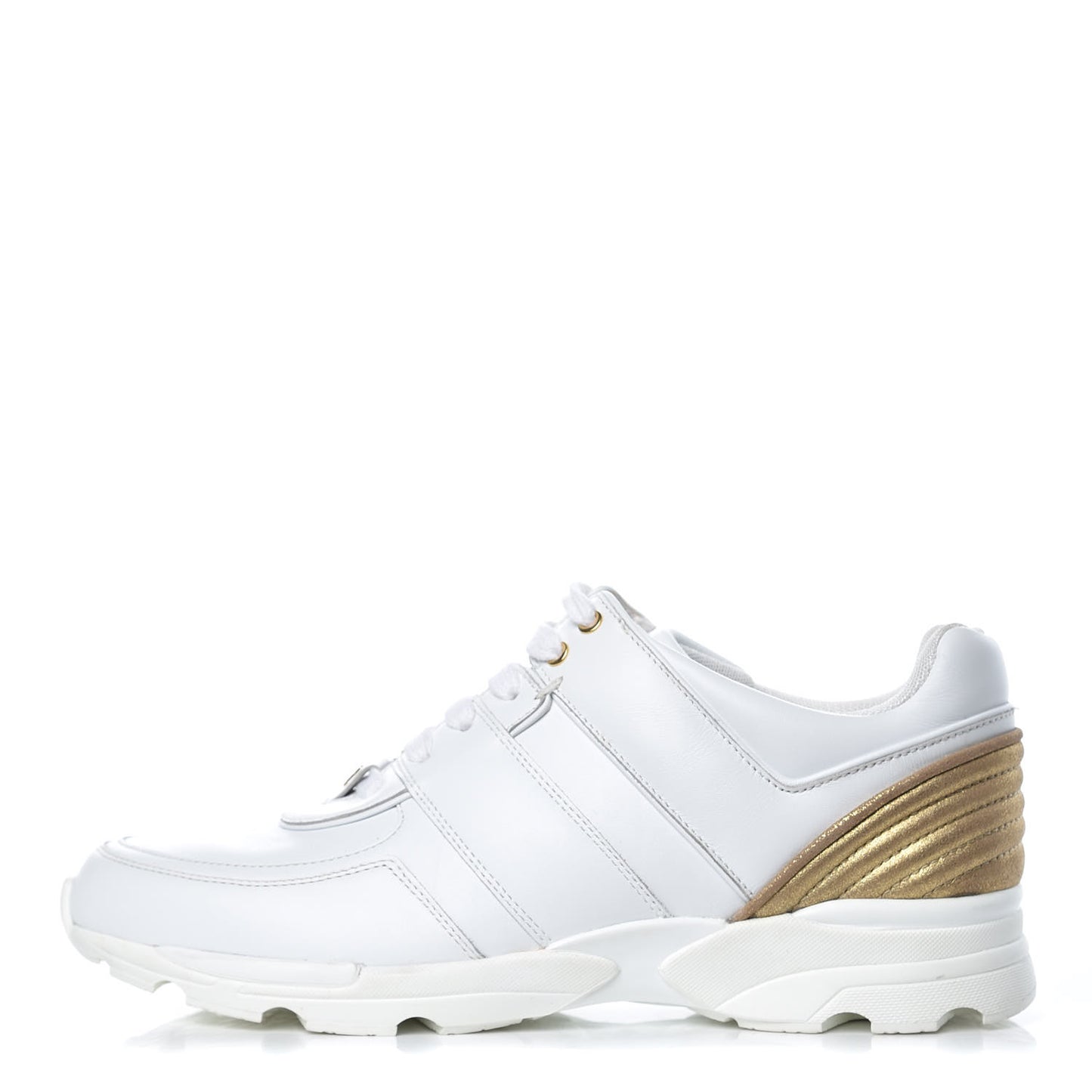 Calfskin Laminated Lambskin CC Sneakers 41 White Gold