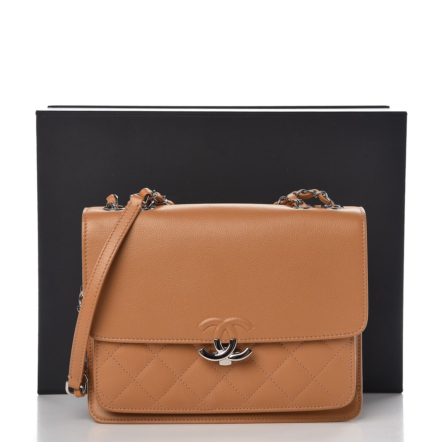 Caviar Quilted Small CC Box Flap Dark Beige