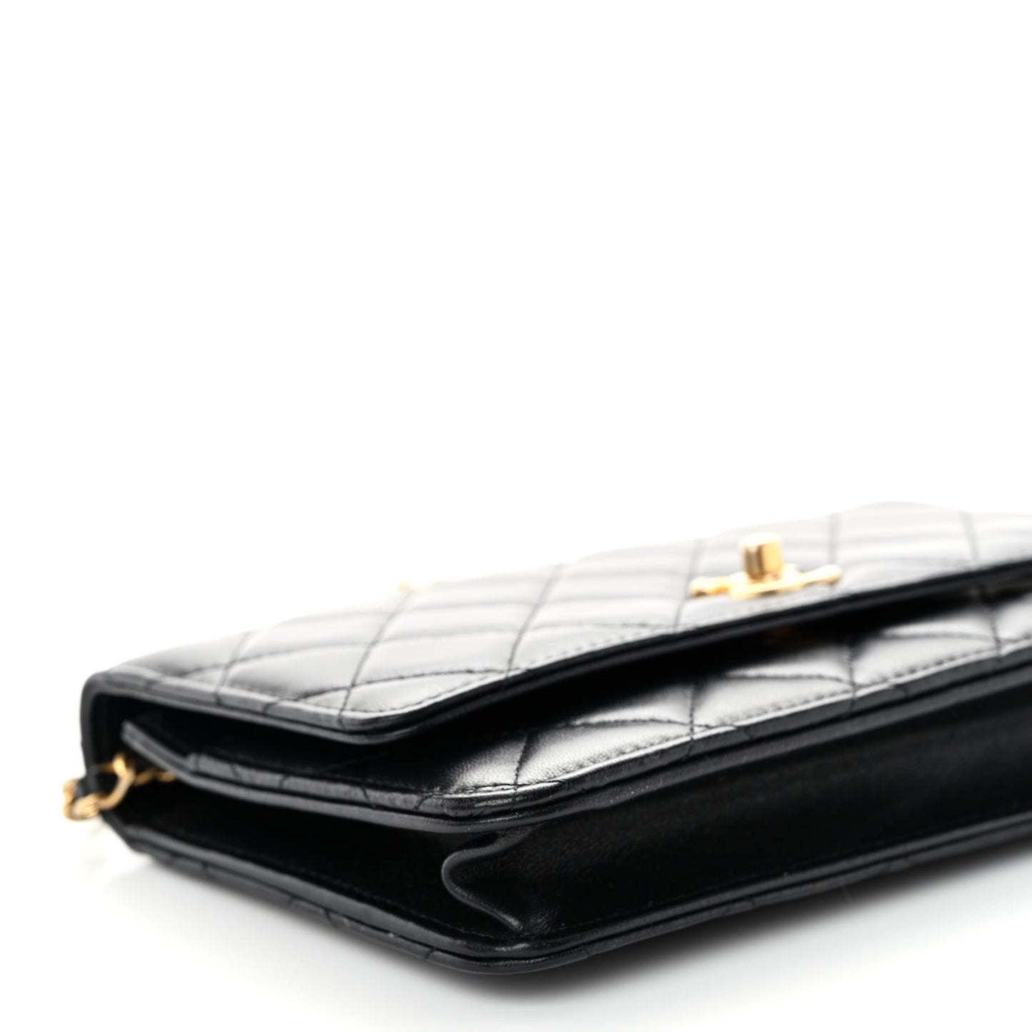 Lambskin Quilted Pearl Crown Wallet On Chain WOC Black