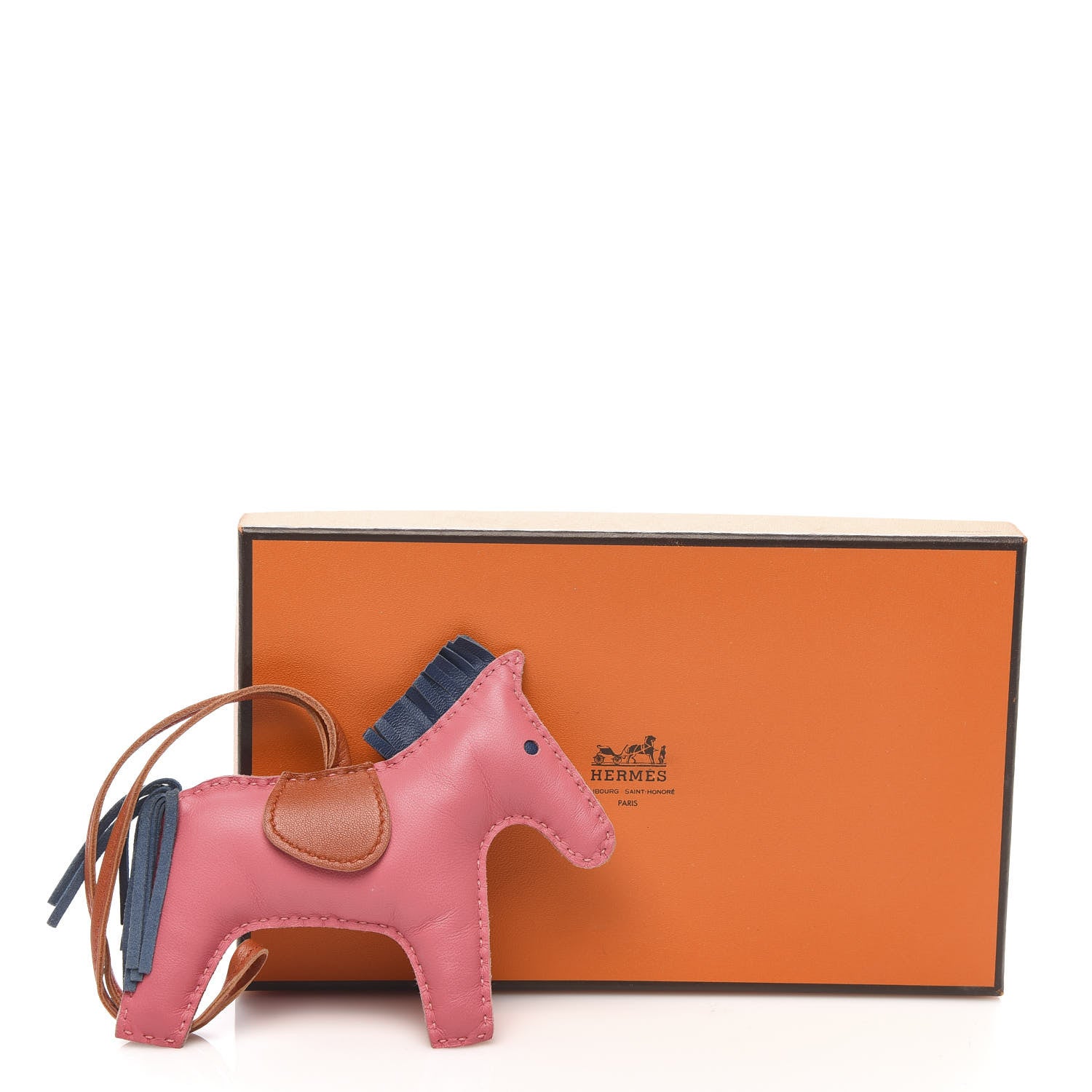 Hermes Milo Lambskin Grigri Rodeo Horse Bag Charm MM Rose Azalee Cornaline Bleu De Malte 4 of 4