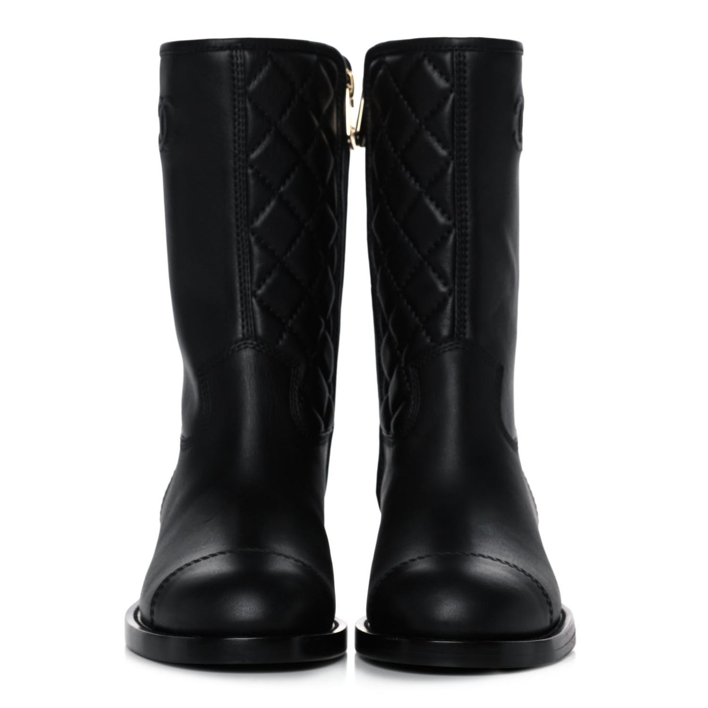 Calfskin Quilted CC Logo Mid Calf Boots 39 Black