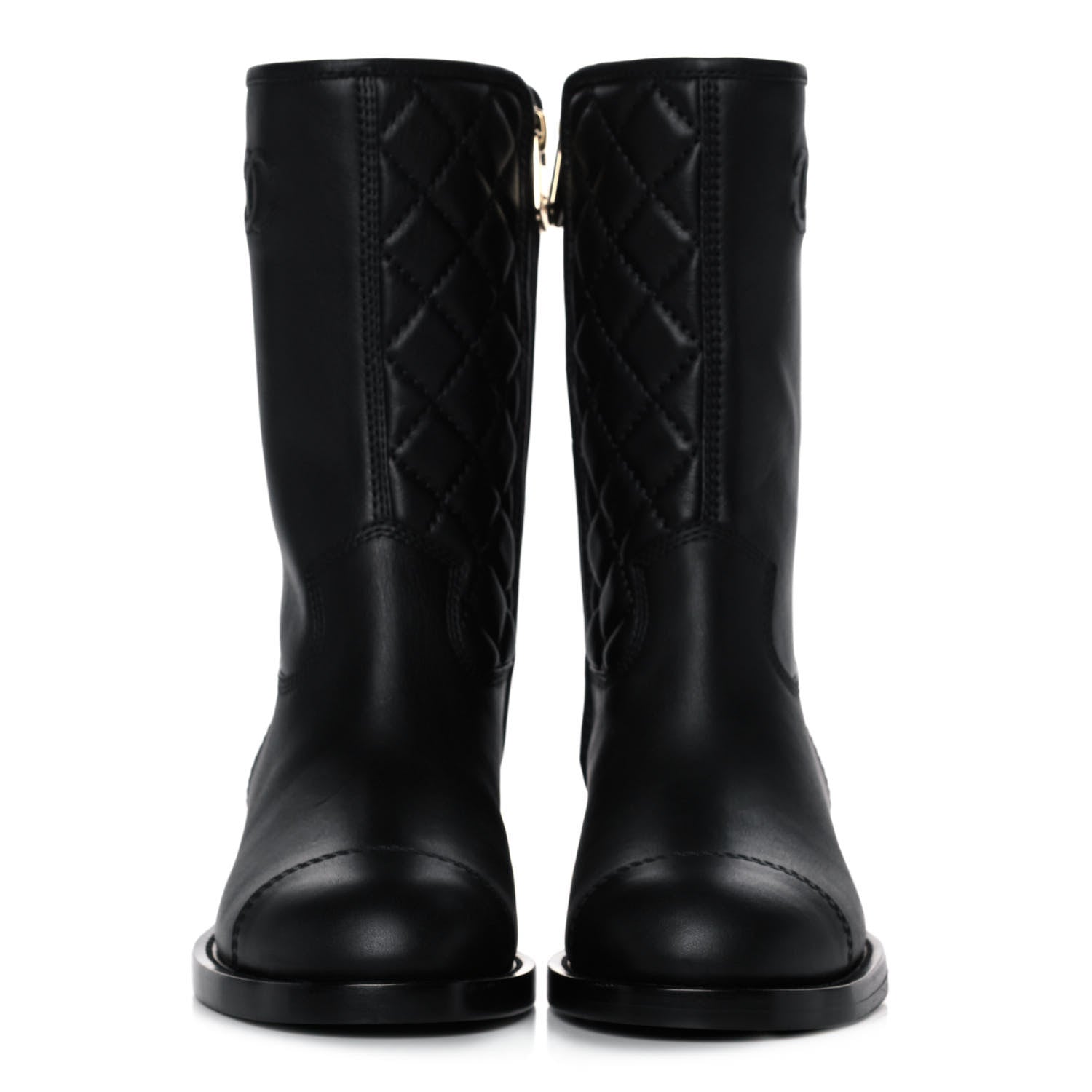 Chanel Calfskin Quilted CC Logo Mid Calf Boots 39 Black 2 of 9