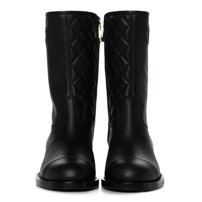 Chanel Calfskin Quilted CC Logo Mid Calf Boots 39 Black 2 of 9