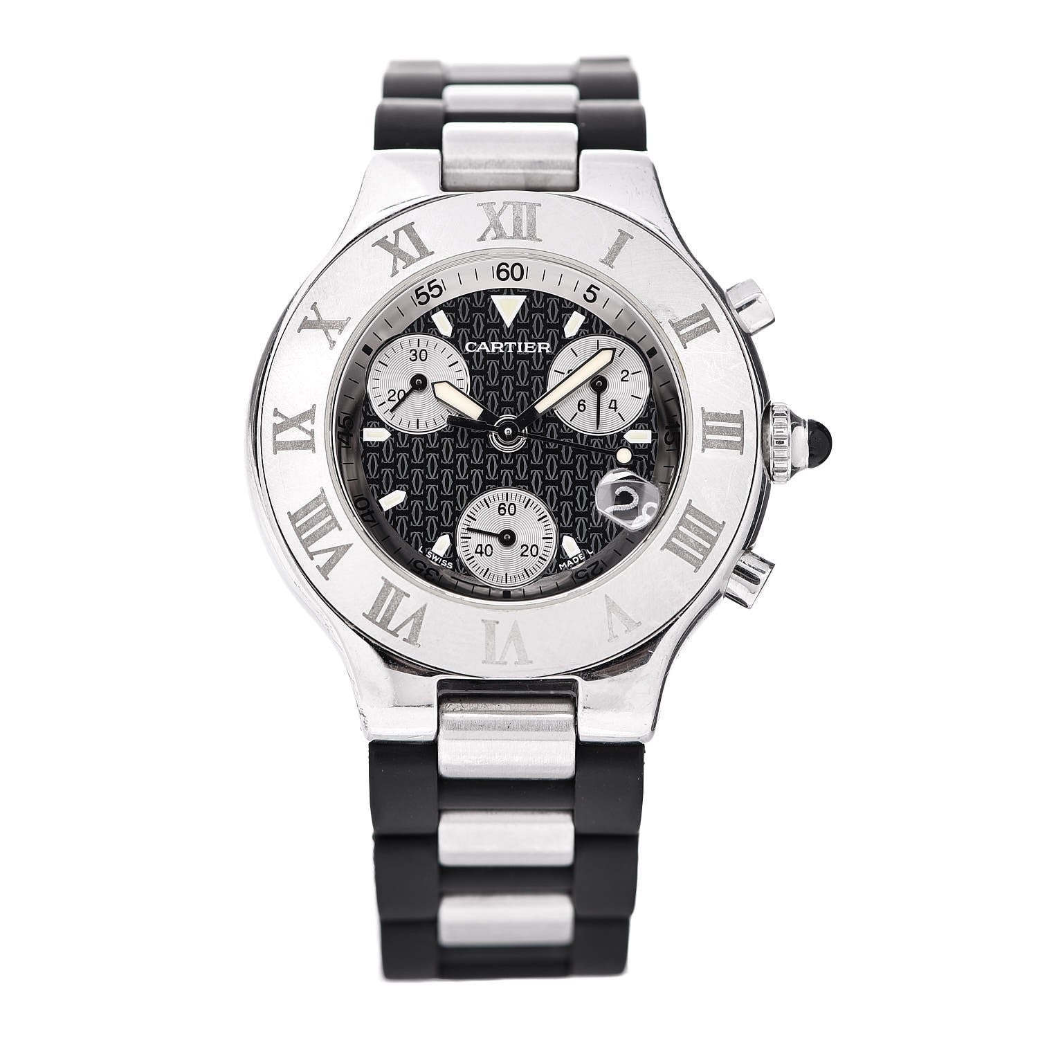 Cartier Stainless Steel Rubber 38mm Must 21 Chronoscaph Quartz Watch Black 1 of 8