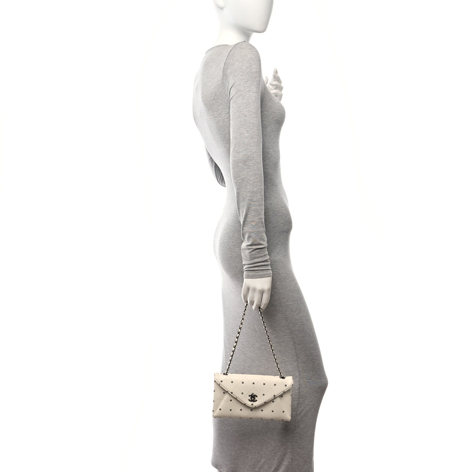 Chanel Printed Lambskin Logo CC Envelope Clutch With Chain White 2 of 11
