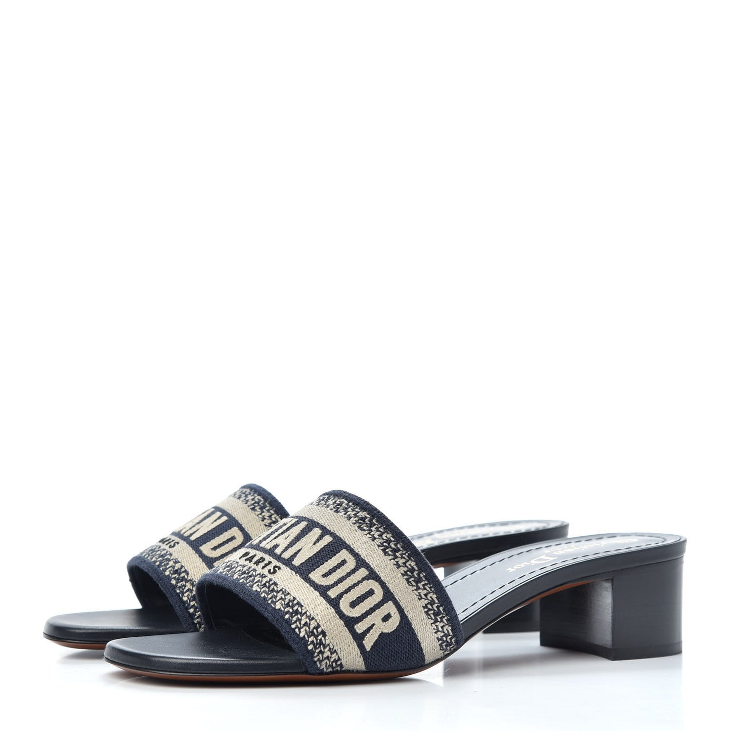 Cotton Embroidered Dway 40mm Slide Sandals 36.5 Deep Blue