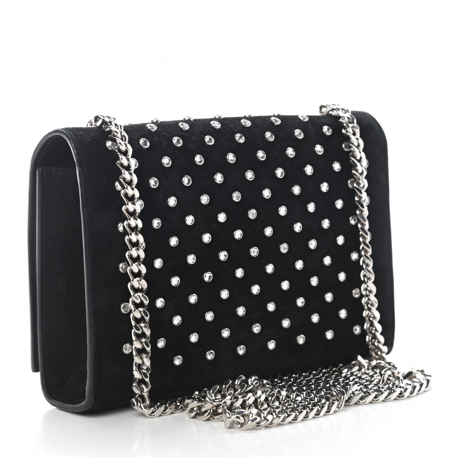 Saint Laurent Suede Crystal Studded Small Classic Monogram Kate Tassel Satchel Black 3 of 8