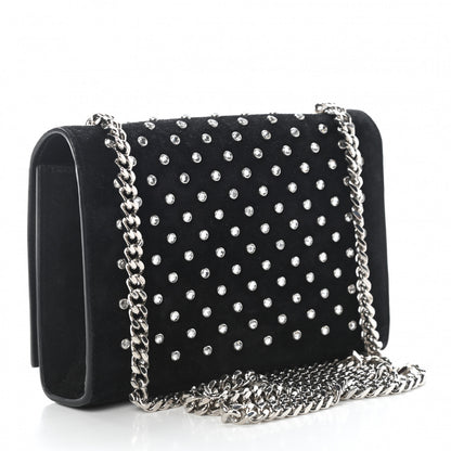 Saint Laurent Suede Crystal Studded Small Classic Monogram Kate Tassel Satchel Black 3 of 8