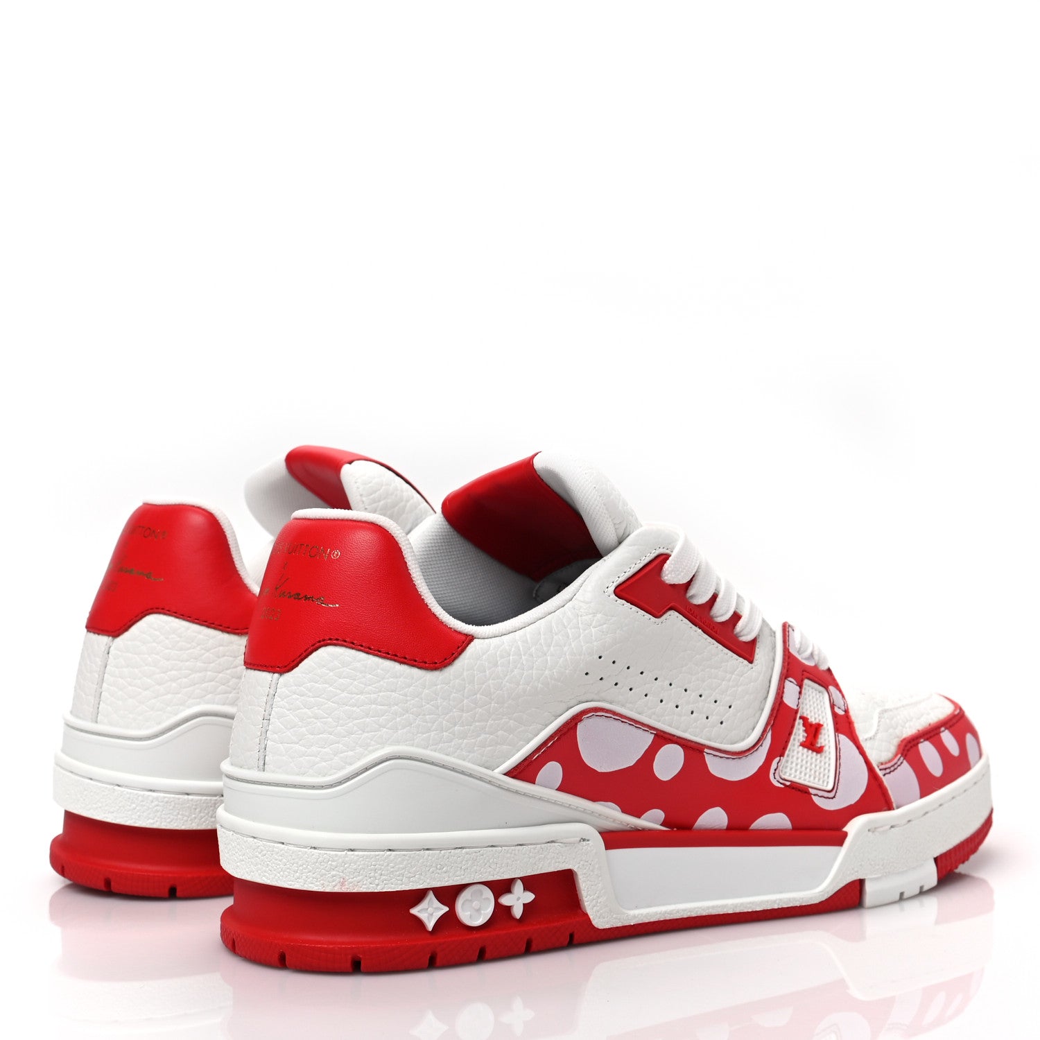 Louis Vuitton LV X YK Calfskin Printed Mens Infinity Dots Trainer Sneakers 6 White Red 4 of 8