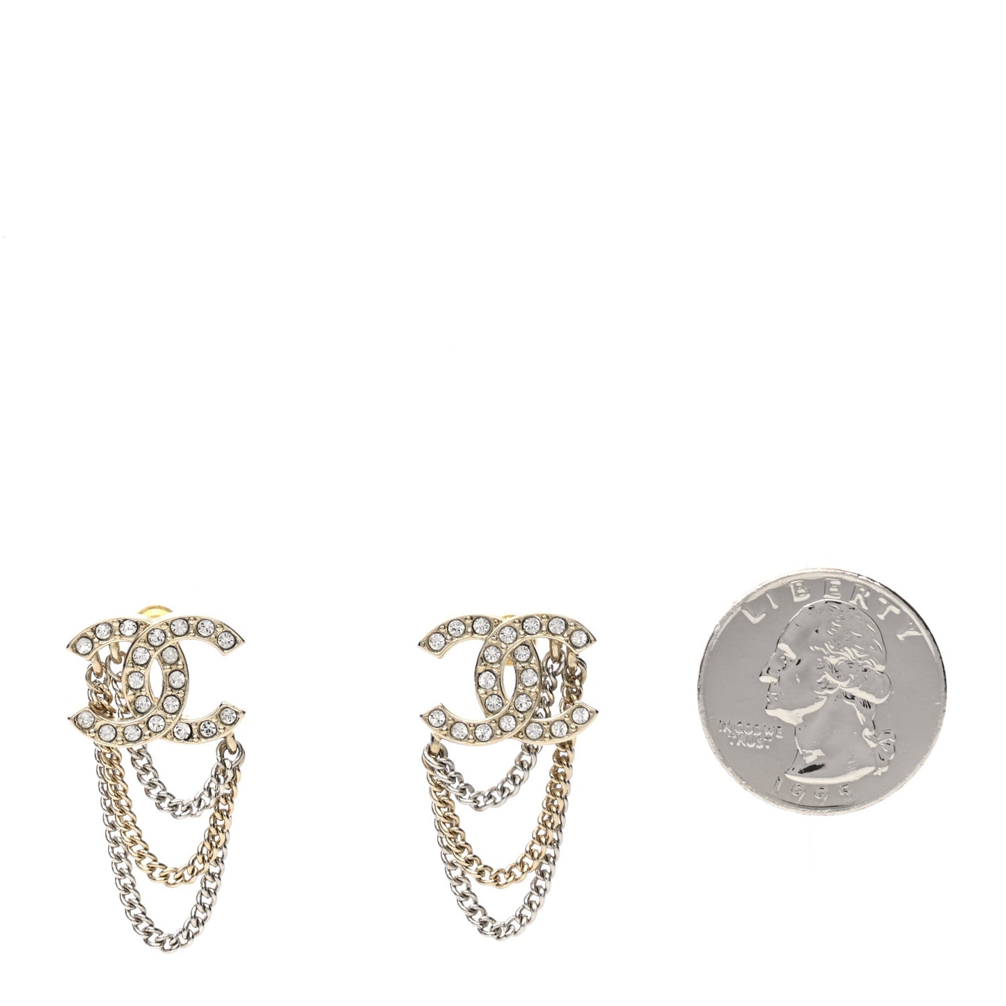 Crystal Chain CC Earrings Gold