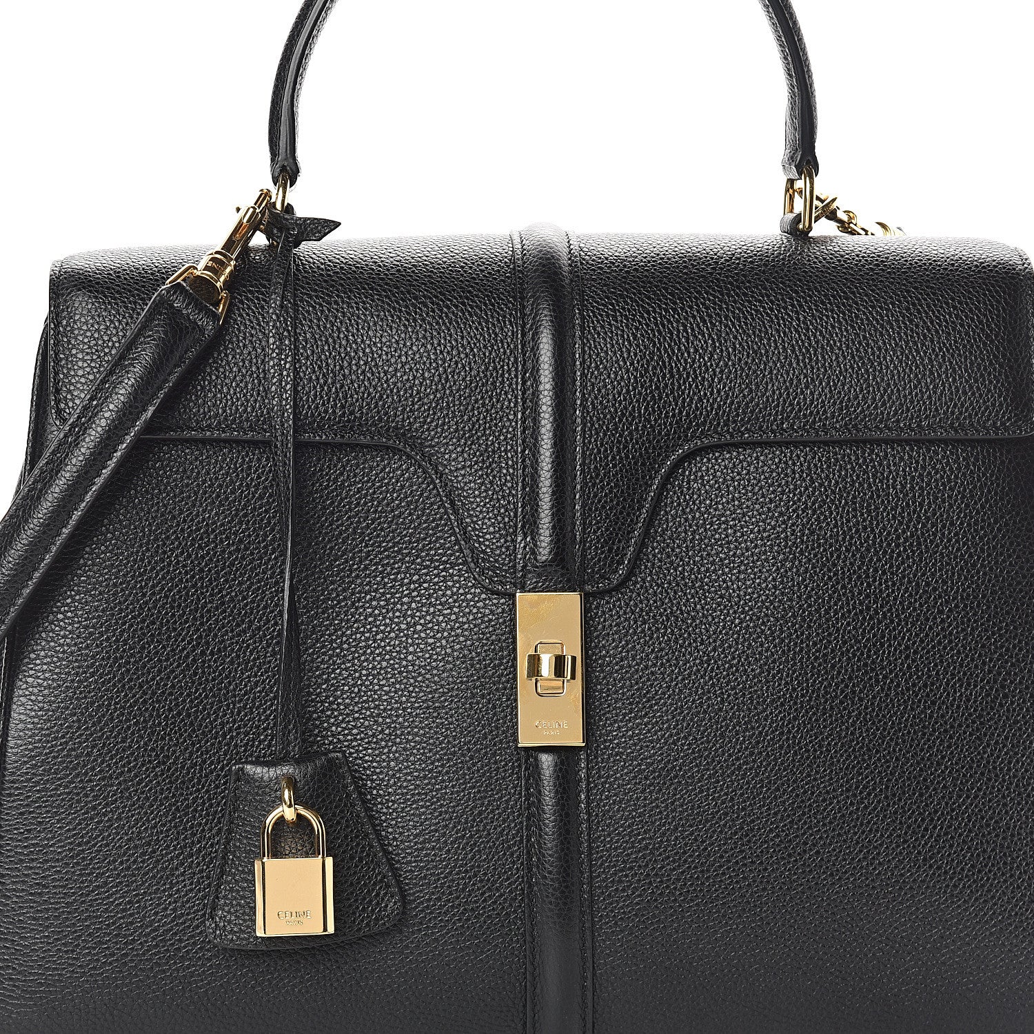Celine Grained Calfskin Classique 16 Top Handle Bag Black 6 of 8