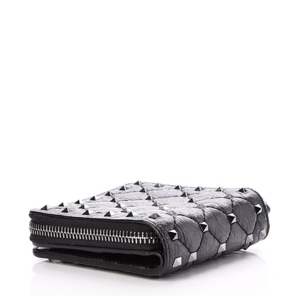 Valentino Garavani Craquele Nappa Rockstud Spike Compact Zip Around Wallet Black 4 of 9