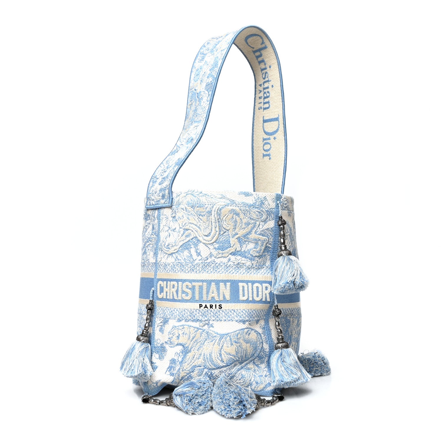 Christian Dior Canvas Reverse Embroidered Toile De Jouy D-Bubble Bucket Bag Blue 1 of 9