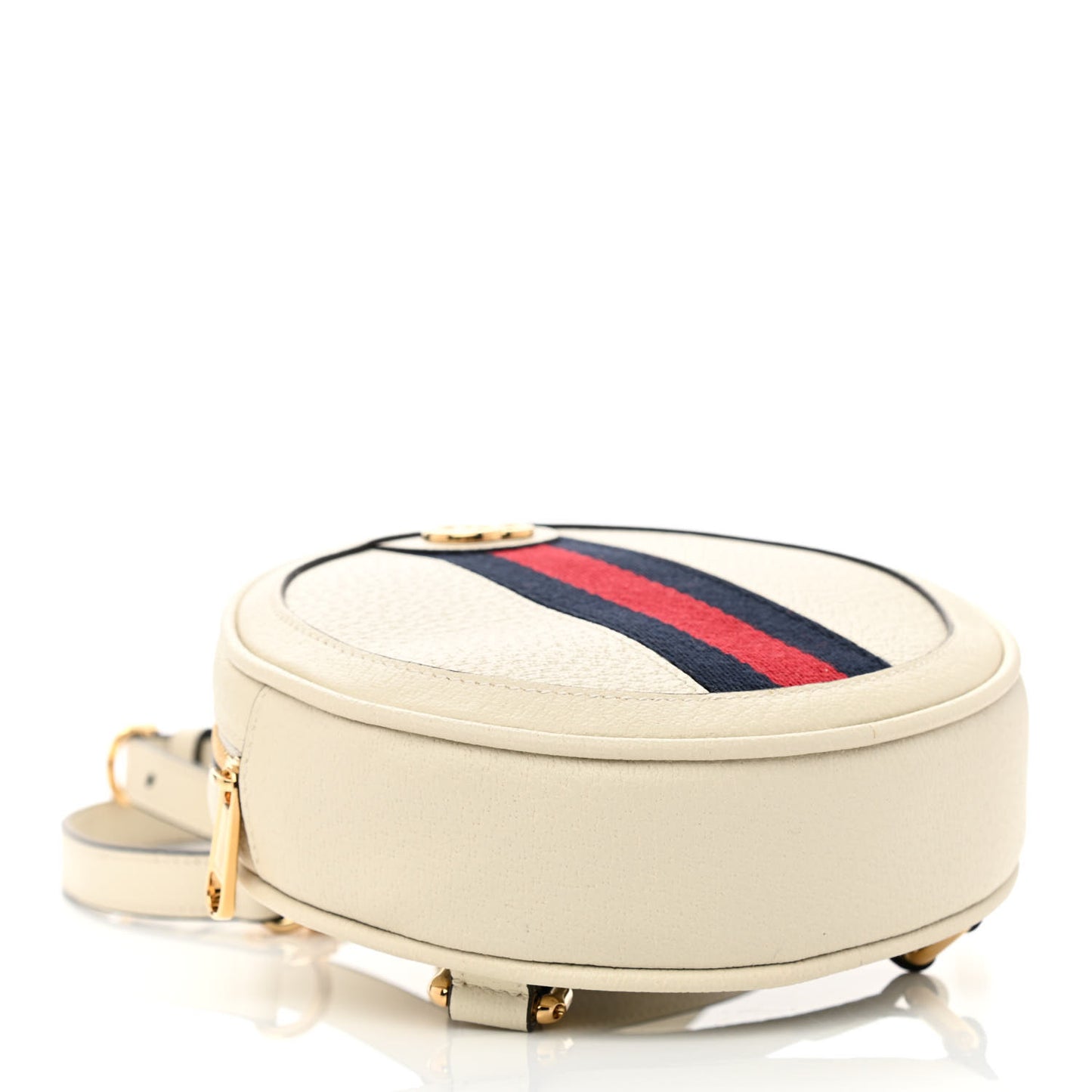 Textured Calfskin Web Mini Ophidia Round Backpack Mystic White