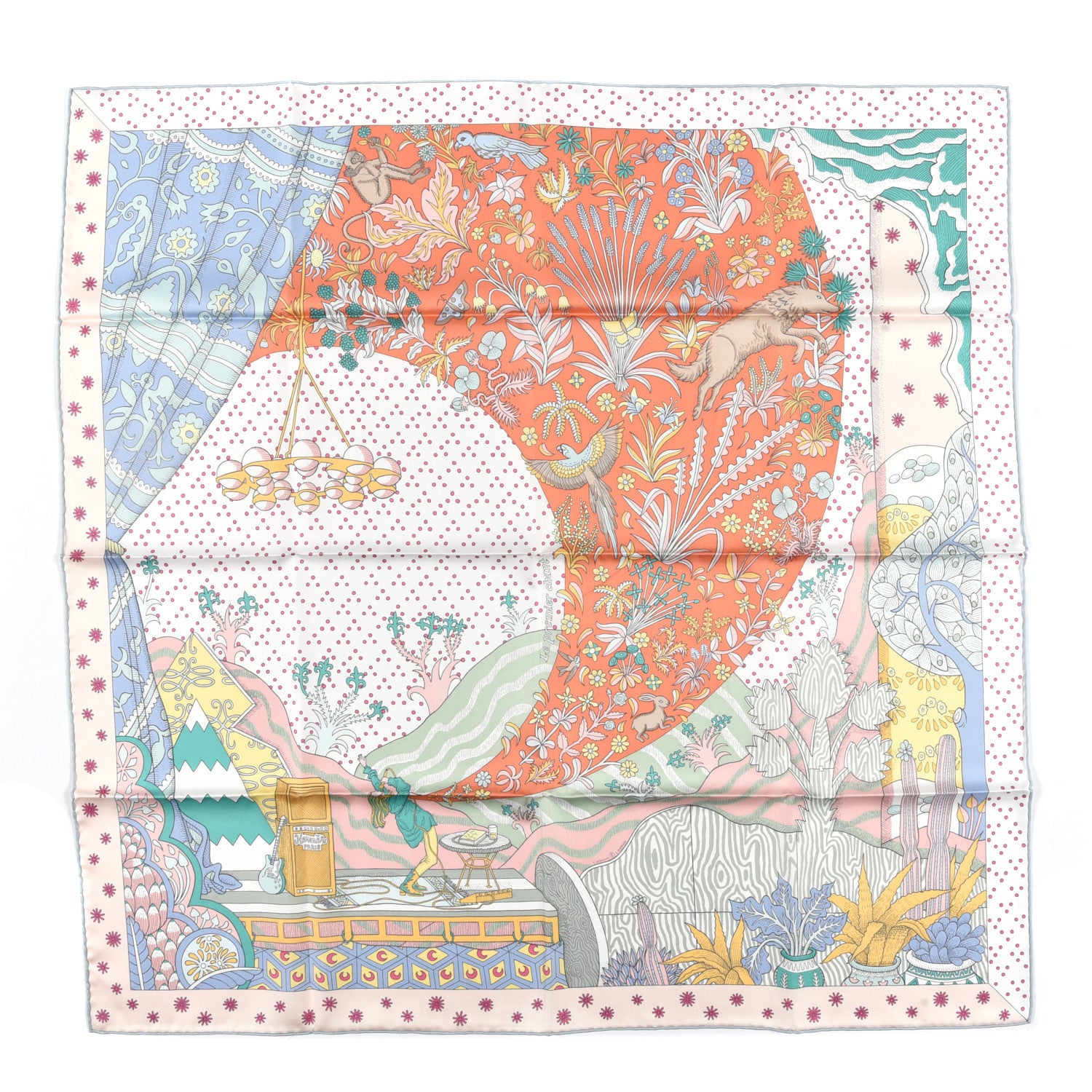 Hermes Silk Le Premier Chant Scarf 90 Abricot Ciel Vert 1 of 6
