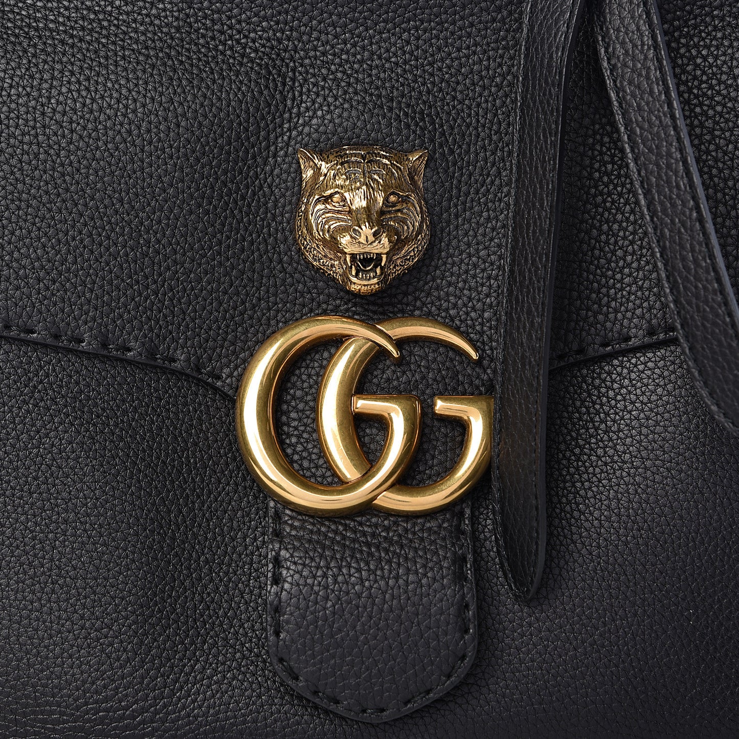 Calfskin Feline Medium GG Marmont Top Handle Bag Black