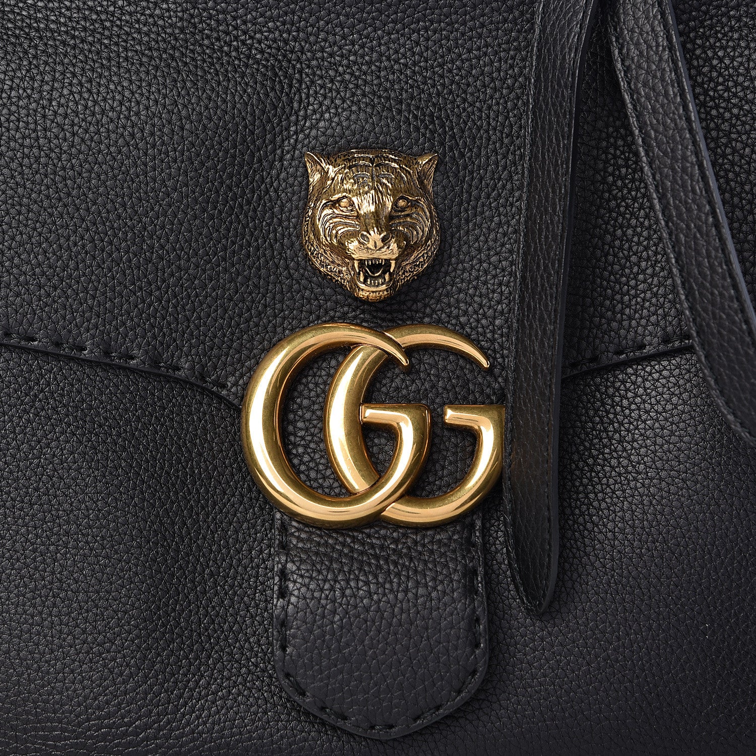 Gucci Calfskin Feline Medium GG Marmont Top Handle Bag Black 8 of 11
