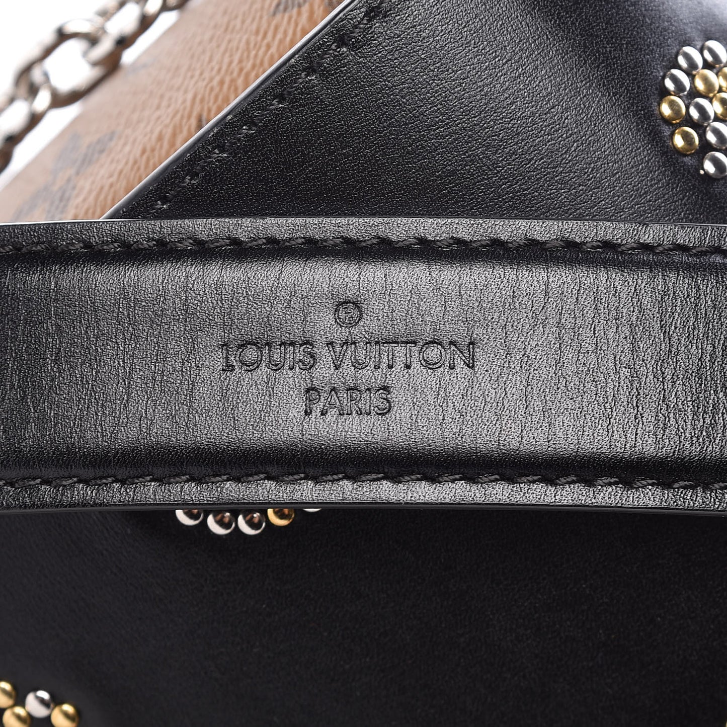 Calfskin Reverse Monogram Studded Twist Shoulder Bag MM Black Gold