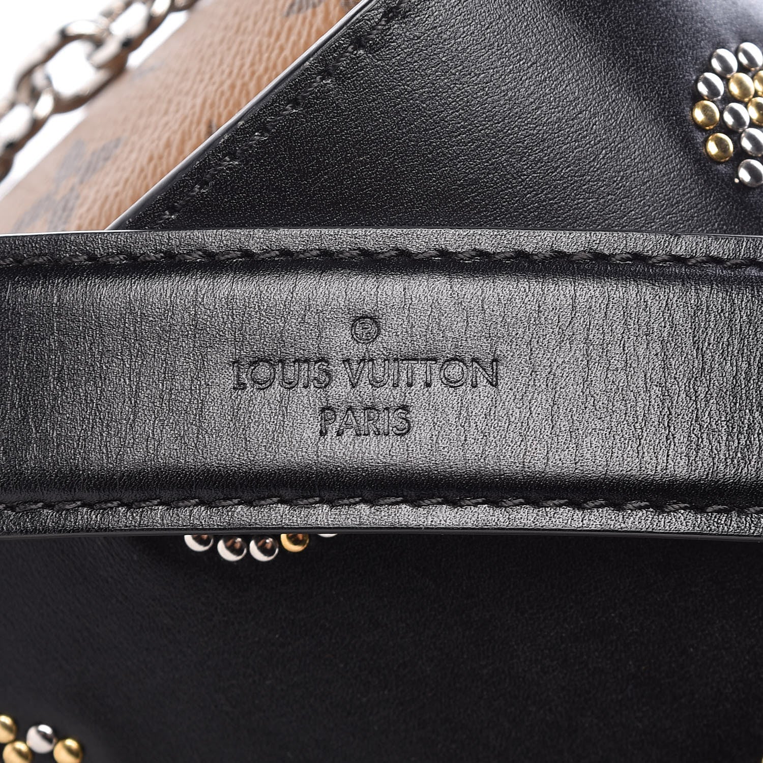 Louis Vuitton Calfskin Reverse Monogram Studded Twist Shoulder Bag MM Black Gold 7 of 14