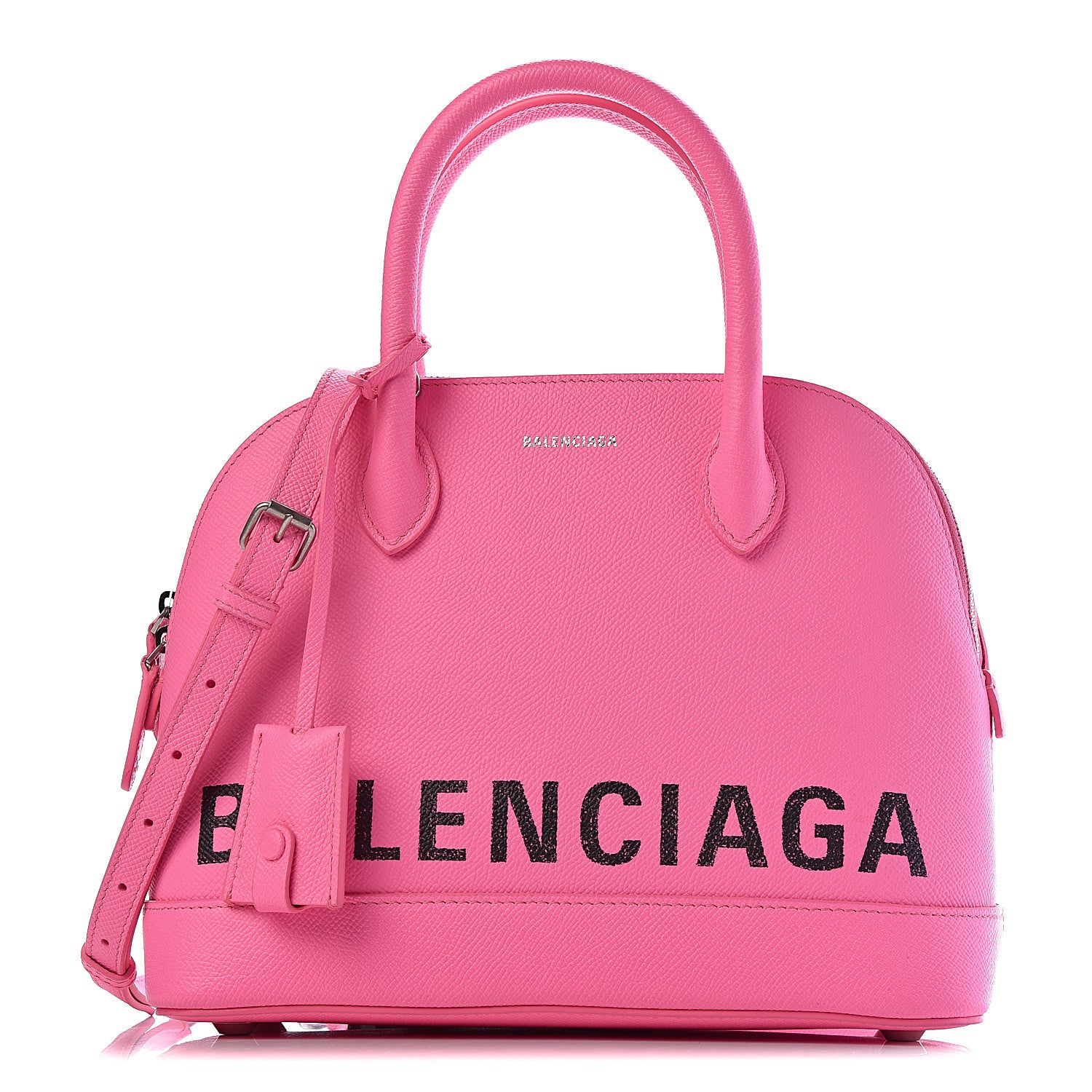 Balenciaga Signature Grained Calfskin Logo S Ville Top Handle Bag Acid Pink Black 1 of 9