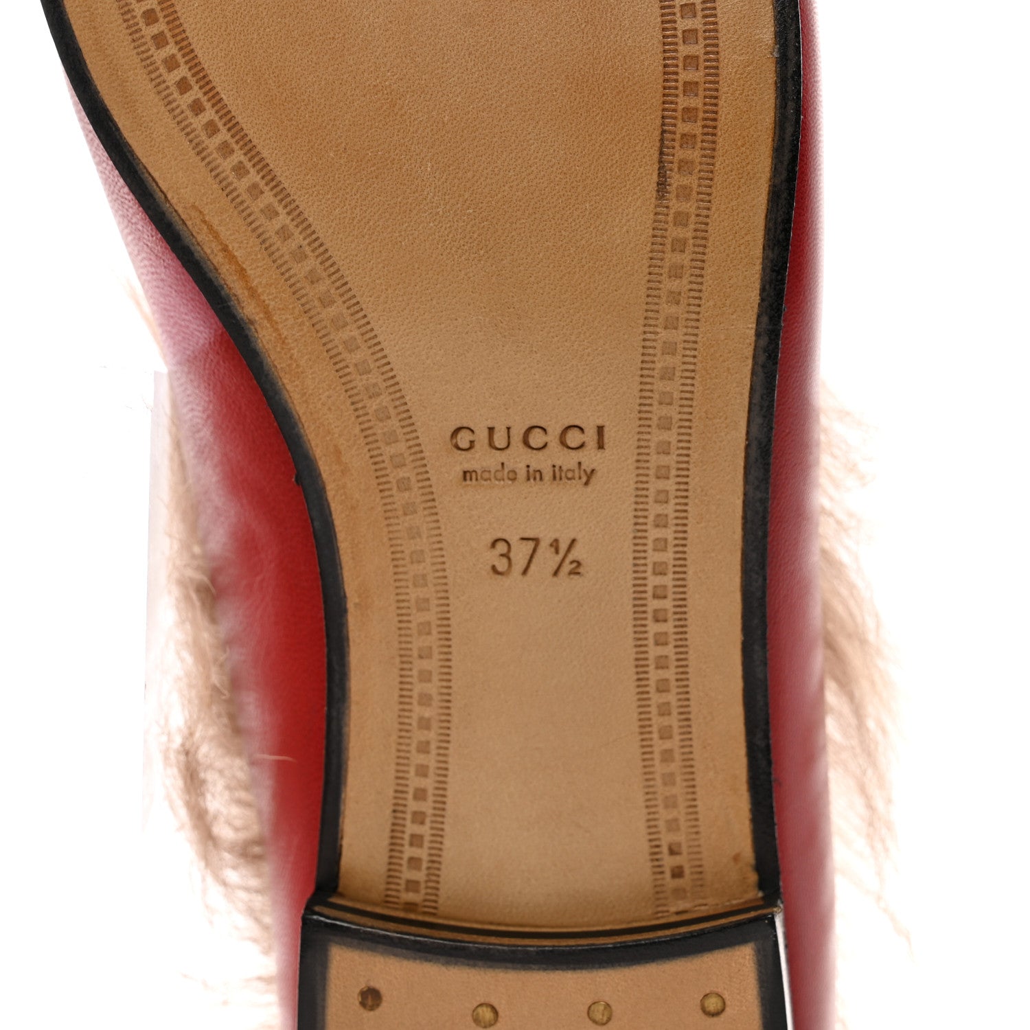 Gucci Malaga Kid Fur Womens Jordaan Loafers 37.5 Hibiscus Red Natural 6 of 8