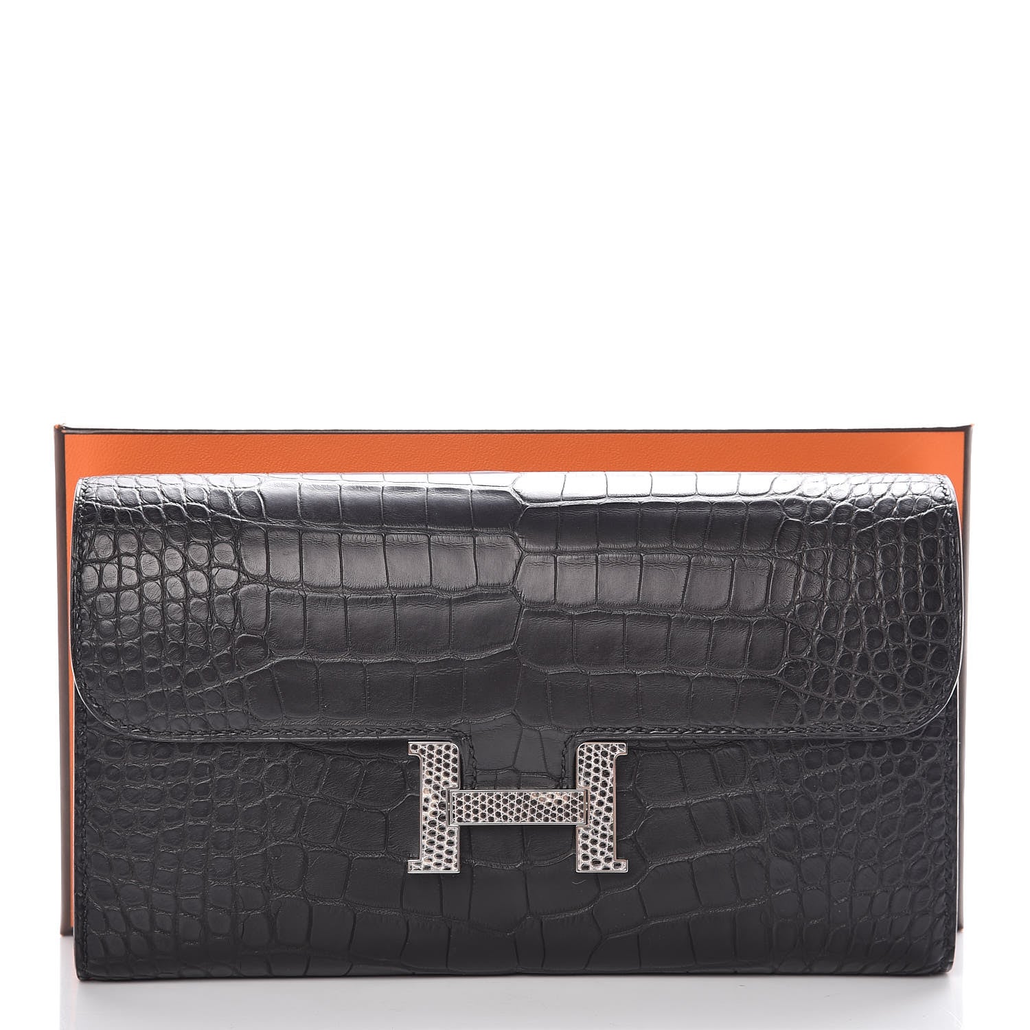 Hermes Matte Alligator Lizard Constance Wallet Black Ombre 10 of 10