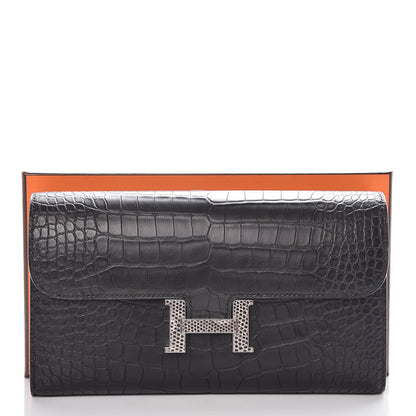 Hermes Matte Alligator Lizard Constance Wallet Black Ombre 10 of 10