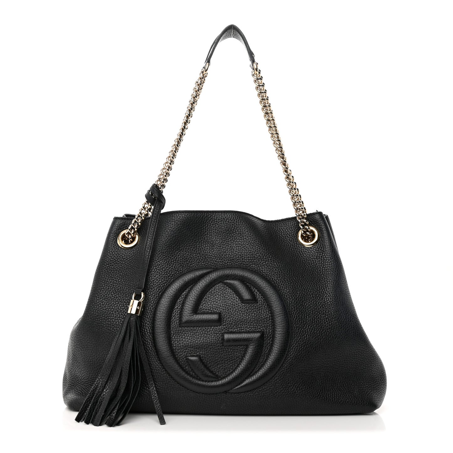 Pebbled Calfskin Medium Soho Chain Shoulder Bag Black