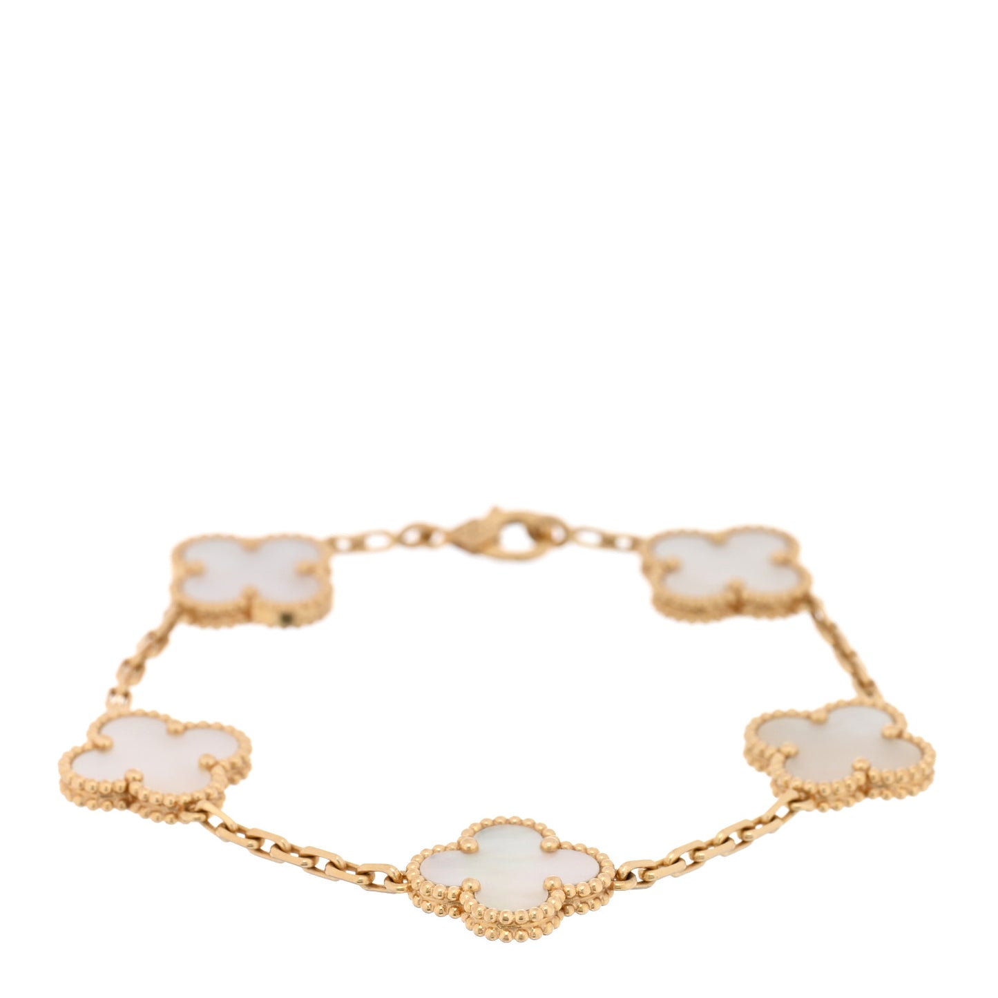 18K Yellow Gold Mother of Pearl 5 Motifs Vintage Alhambra Bracelet