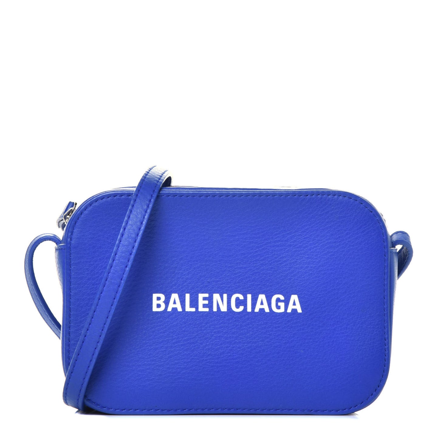 Smooth Calfskin Logo XS Everyday Camera Bag Bleu Prim White