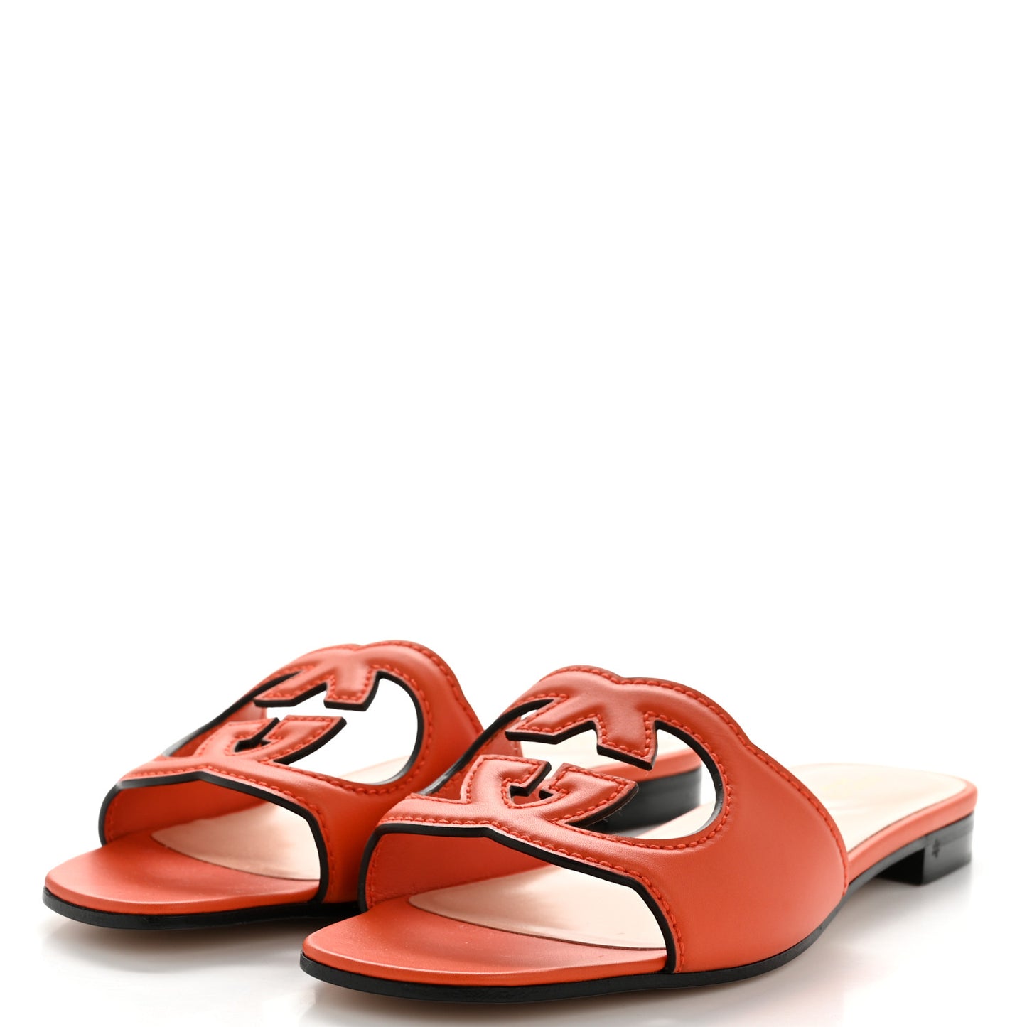 Cosmos Softy Calfskin Interlocking G Cut Out Slide Sandals 38.5 Deep Orange