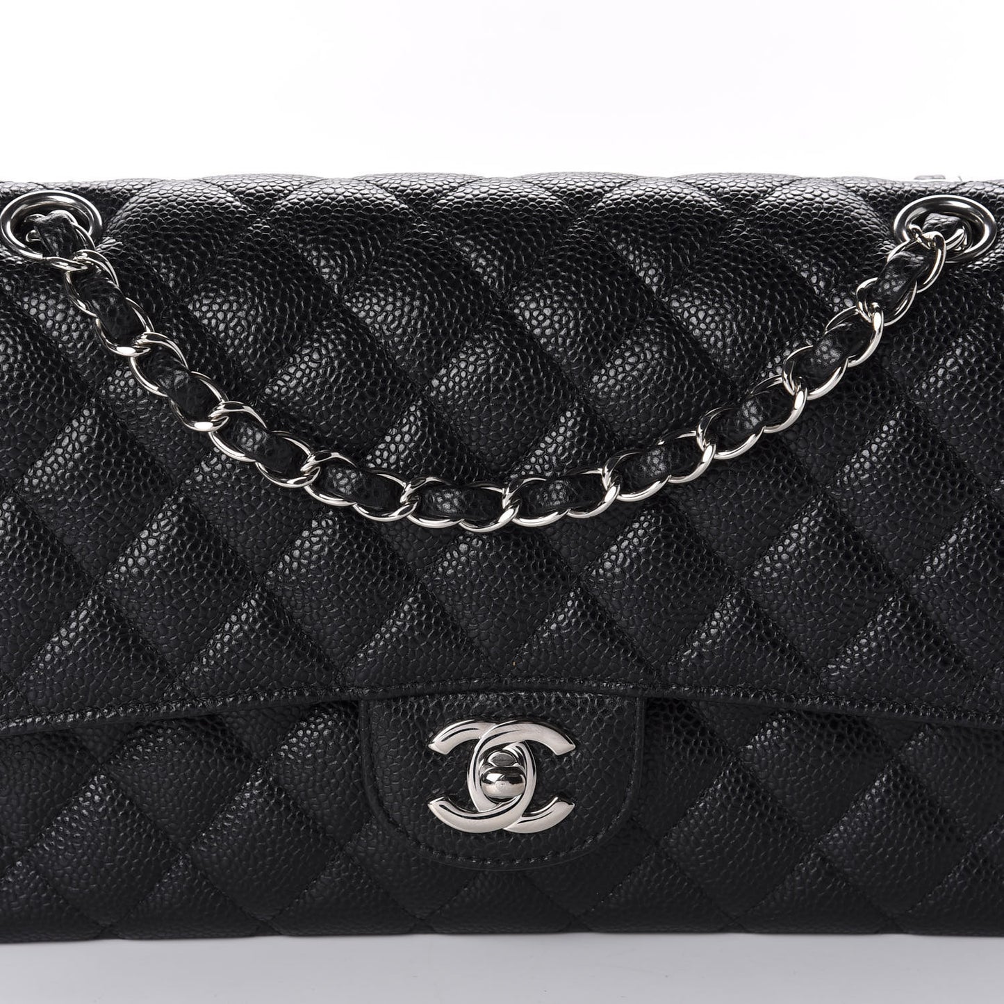 Caviar Quilted Medium Double Flap Black