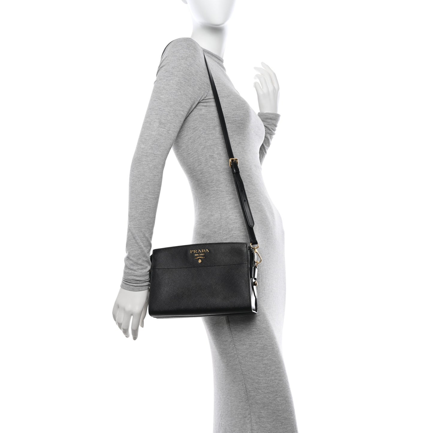 Saffiano City Calfskin Esplanade Crossbody Bag Black