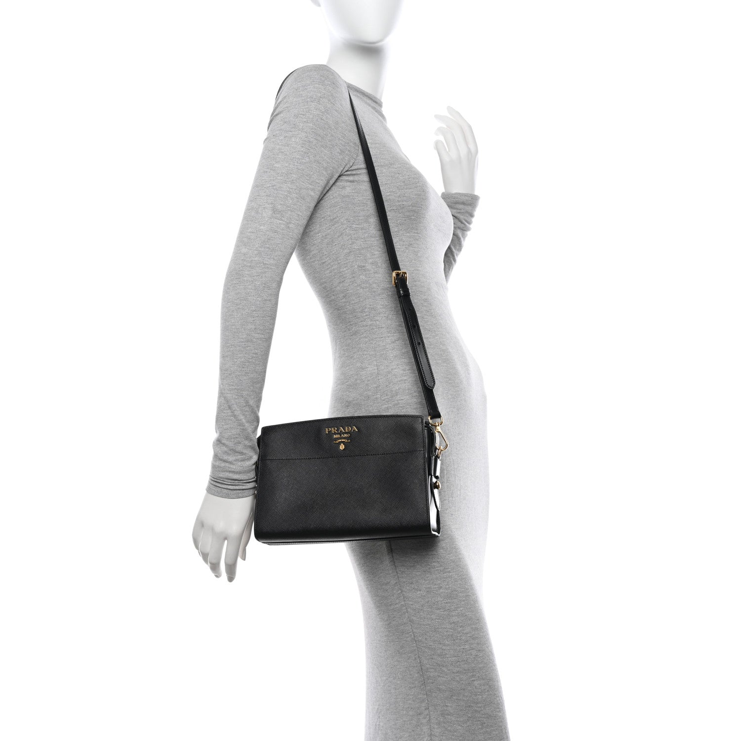 Prada Saffiano City Calfskin Esplanade Crossbody Bag Black 2 of 11