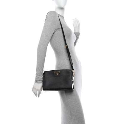 Prada Saffiano City Calfskin Esplanade Crossbody Bag Black 2 of 11