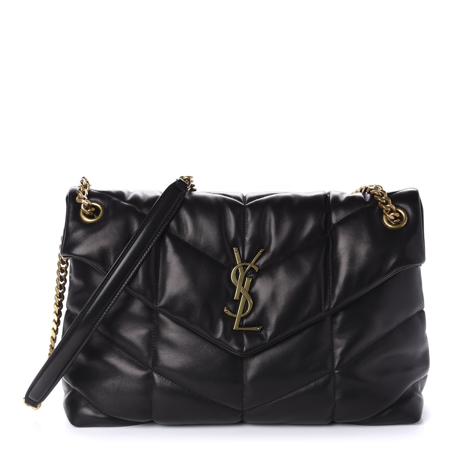 Saint Laurent Lambskin Quilted Medium Loulou Puffer Monogram Chain Satchel Black 1 of 11