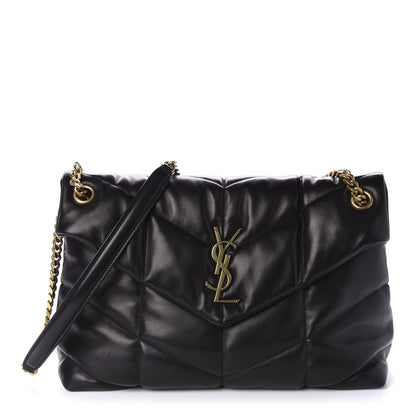 Saint Laurent Lambskin Quilted Medium Loulou Puffer Monogram Chain Satchel Black 1 of 11