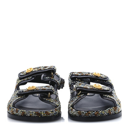 Chanel Grained Calfskin Crystal Velcro Dad Sandals 40 Black Multicolor 5 of 26