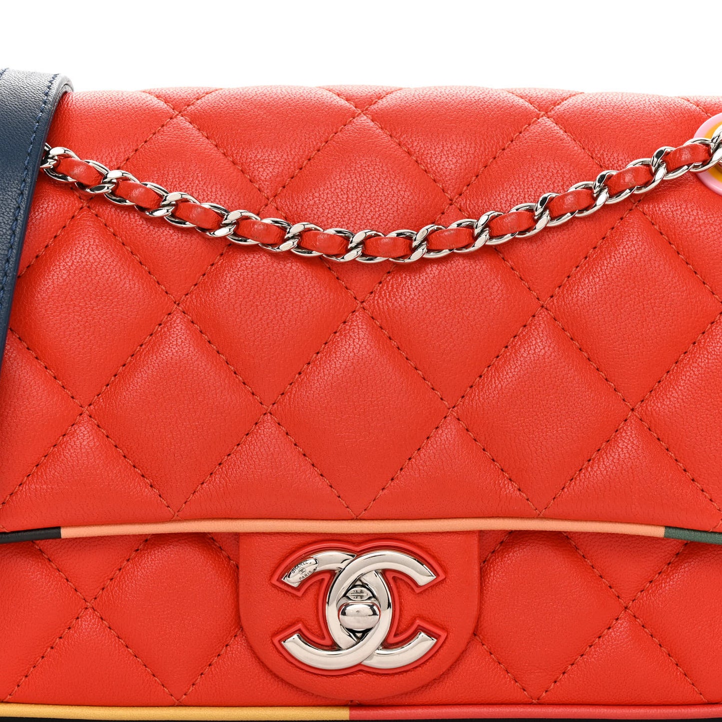 Lambskin Plexiglass Quilted Small Cuba Color Flap Red Multicolor