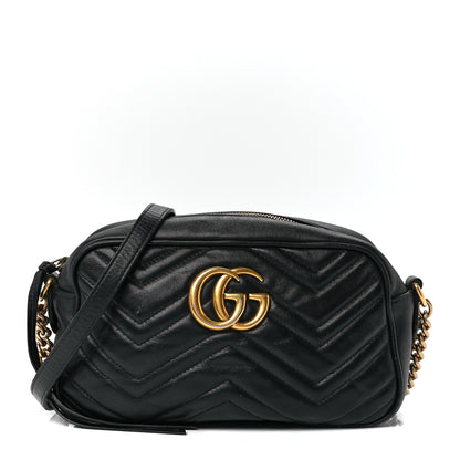 Gucci Calfskin Matelasse Small GG Marmont Chain Shoulder Bag Black 1 of 11