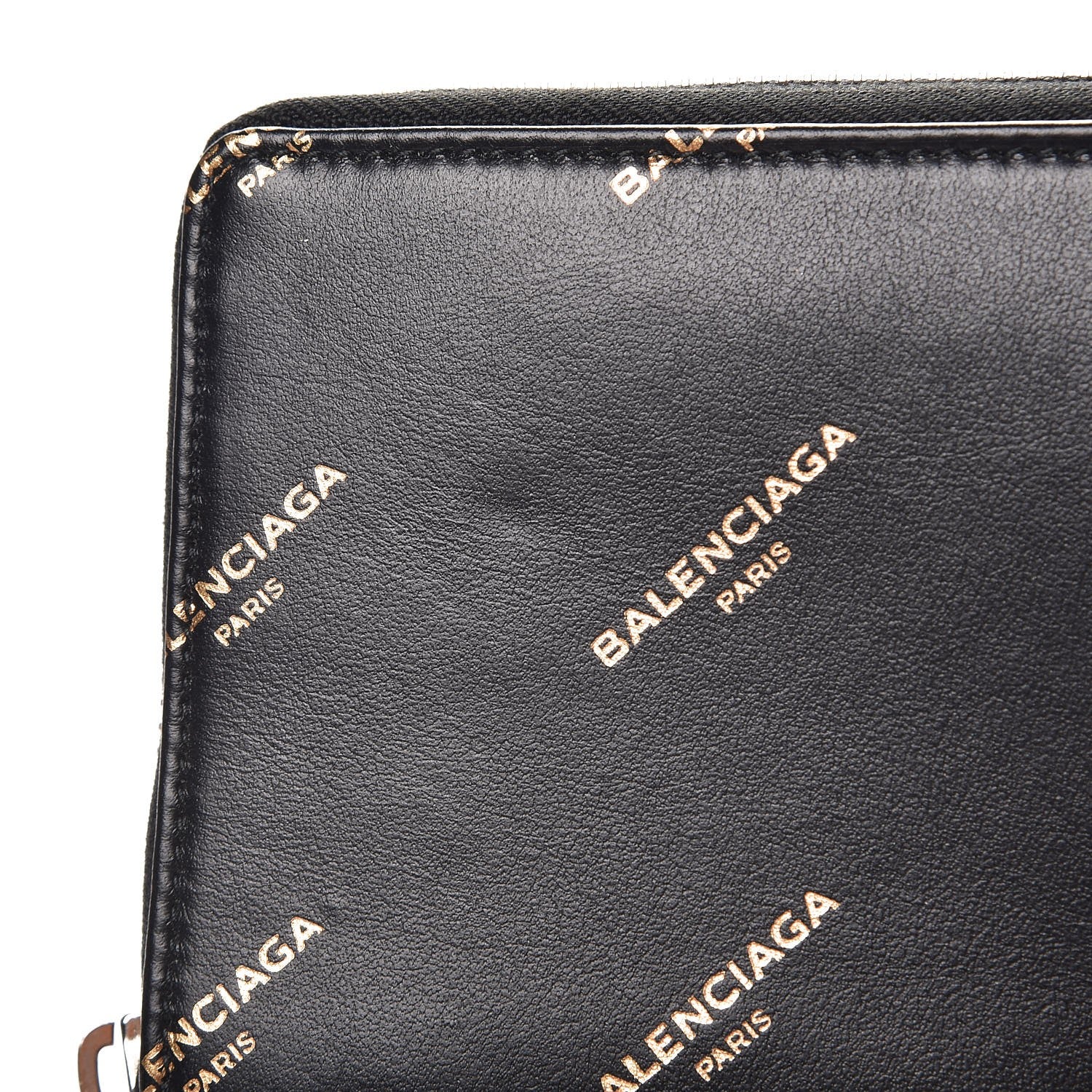 Balenciaga Calfskin Allover Logo Bazar Continental Zip Around